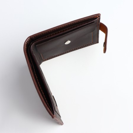 Men's purse on the button, a department for cards, coins, brown color-4