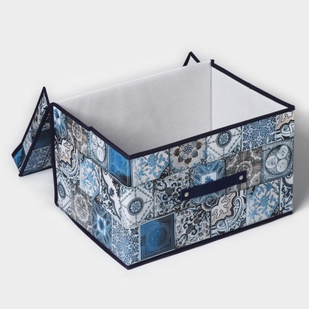 Stellid box for storage with a lid of the mosaic, 40 × 30 × 25 cm, blue color-1