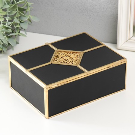 Casket glass, leatherette with a metal frame "Eastern pattern" Black 14.6x18.6x7 cm-3