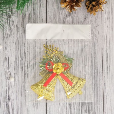 Christmas tree decoration "Carved bells with a deer" 10x9 cm, gold-1