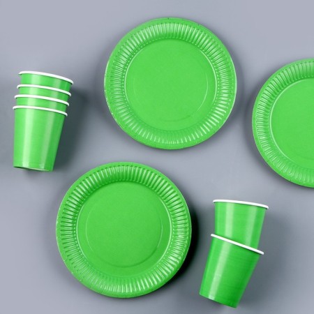 A set of paper utensils: 6 plates, 6 glasses, green color-2