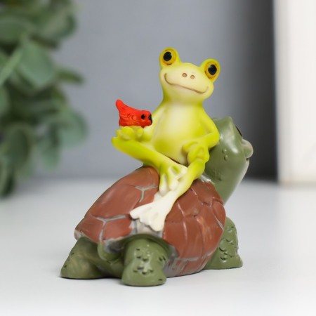Souvenir Polystone "Frog with a bird on the turtle" 6.5x6.7x3.9 cm-1