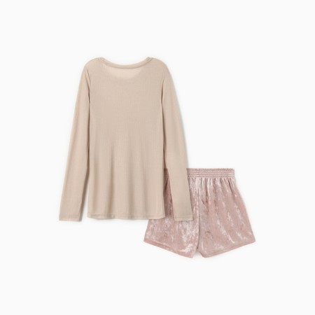 Home Home (Longsliv and Shorts) KAFTAN "velvet" set, 40-42, Rose/Bezh-9