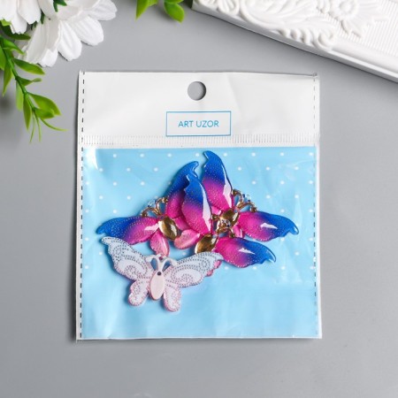Decor for creativity Plastic "Butterfly Pink-blue with golden dots" 2.6x5 cm-3