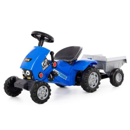 Pedal machine for children TURBO-2, with a semi-trailer, blue color