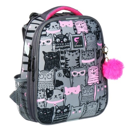School backpack 38 x 30 x 16 cm, ergonomic back, stavia "cat family", gray-1