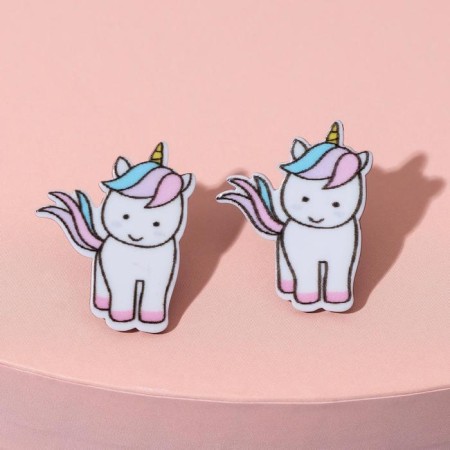 Children's earrings "chosen" unicorns, colored in silver