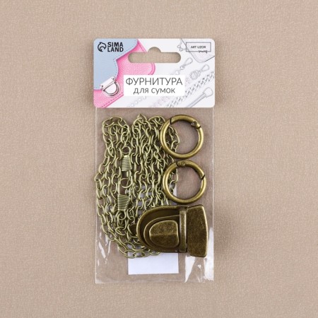 Furniture for bag No. 4, set 4 objects, carbine - 2 pcs, chain, buttons, metal, bronze color-6