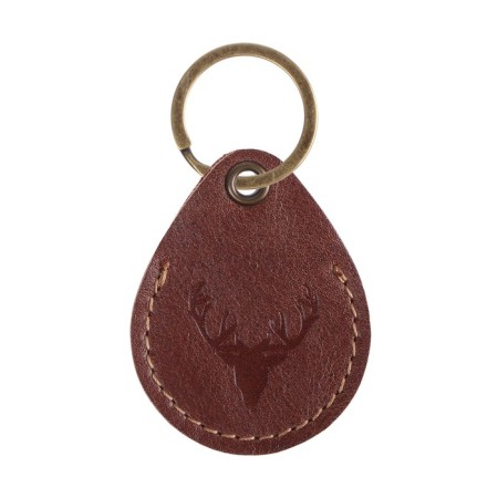 Leather keychain for a car key, label, drop, genuine leather, brown, deer-2