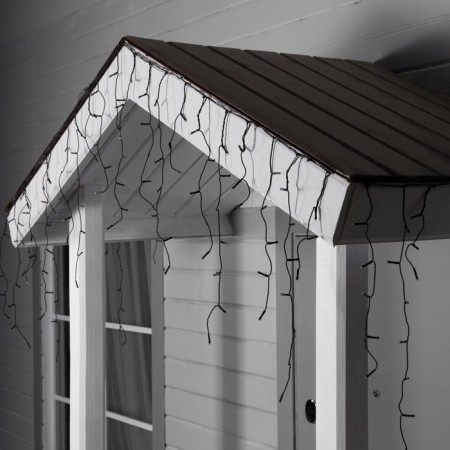 Garland "fringe" 3 × 0.6 m, IP44, UMS, dark thread, 100 LED, white glow, flicker, 24 V-1