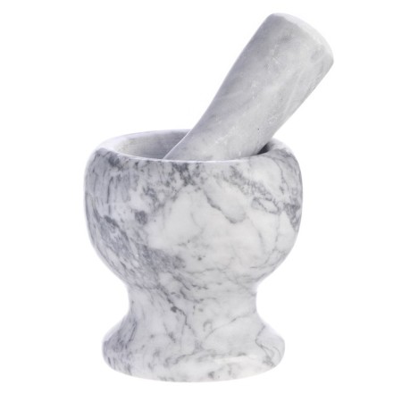 A mortar with a pestle made of stone is medium, 250 ml, white marble, in a box-7