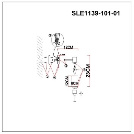 Wall lamp EVOLUCE. Sle1139-101-01. Gessi. 1x60 W, E14, 8x23 cm, color chromium-3