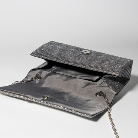 Female bag, valve department, long chain, silver color-1