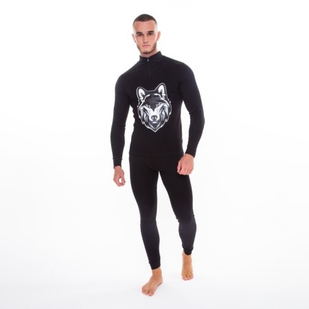 Male thermal underwear (fufaika, pants) print wolf, black color, size 52-1