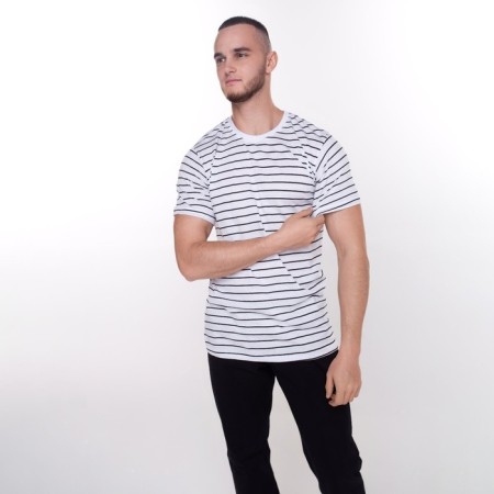 Striped male T -shirt, white color, size 50-2