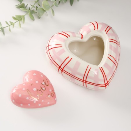 Coramics box "Pink heart in peas, in the cell" 15.7x15.3x8.2 cm-4