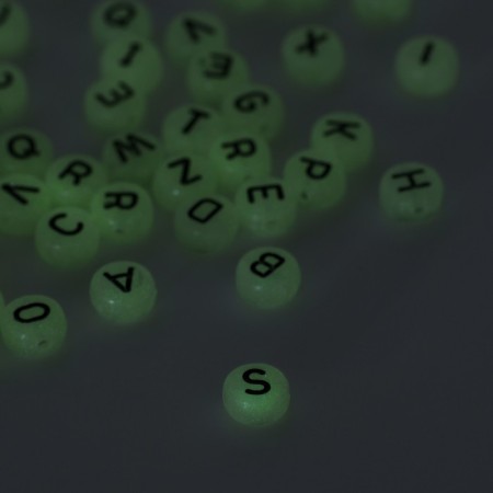 Acrylic bead phosphorus “letters” Neon (mix), 7 × 4 mm, set10 g, black and white color-1