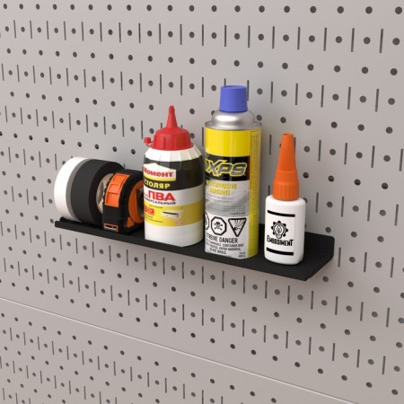 Metal shelf 290x70 mm for storage on a perforated panel, black-2
