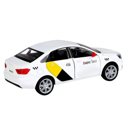 Metal machine "Lada Vesta Yandex Taxi" 1:24, doors, baggage, voiced, white color open-3