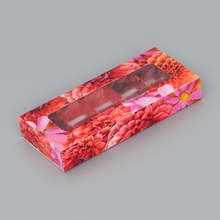 Folding box for 10 sweets "flowers", 9.8 x 22 x 3.5 cm. Confectionery packaging-2