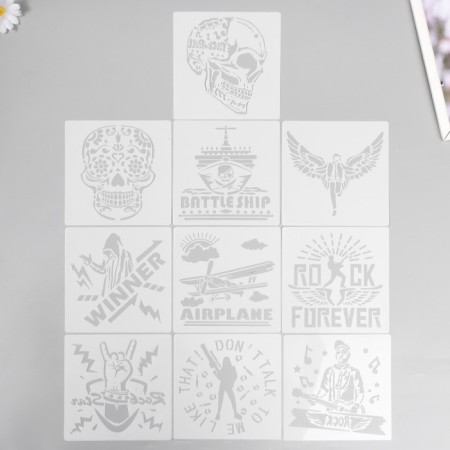 Stencil plastic "rock and roll" set 10 pcs 15x15 cm