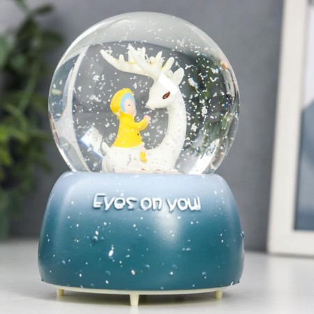 Souvenir polystone water ball light, music "Deer with baby" d = 8 cm mix 12.5x8x8 cm-3