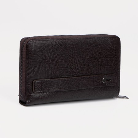 Male purse with lightning, department for bills, for cards, for coins, brown color-1