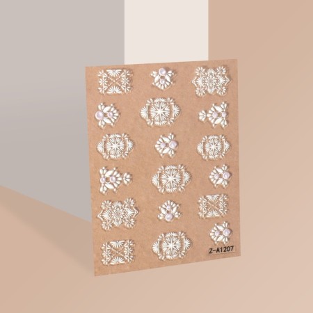 Nail stickers "3D patterns", voluminous, white color-1