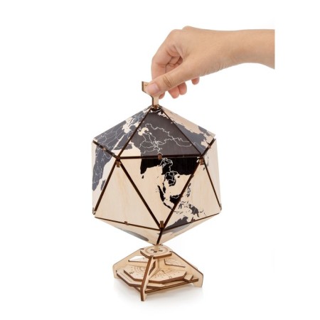 Designer Wooden 3D Ewa Globe Icosahedron with a secret (casket, safe) Black-17