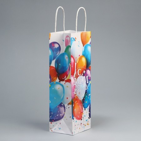 Gift package for a bottle, packaging, “Happy Birthday”, White Craft, 13 x 36 x 10 cm-4
