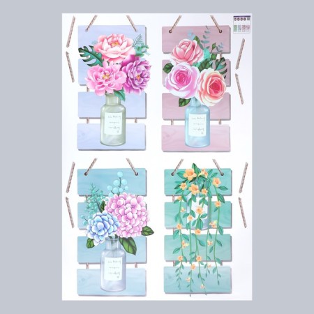 Stick plastic interior color "flowers on the planks" 60x90 cm-1