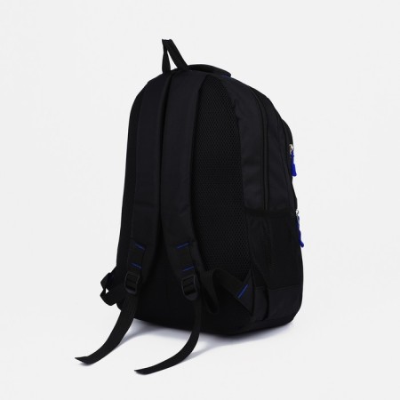 A backpack with a zipper, 3 outer pockets, black/blue color-1