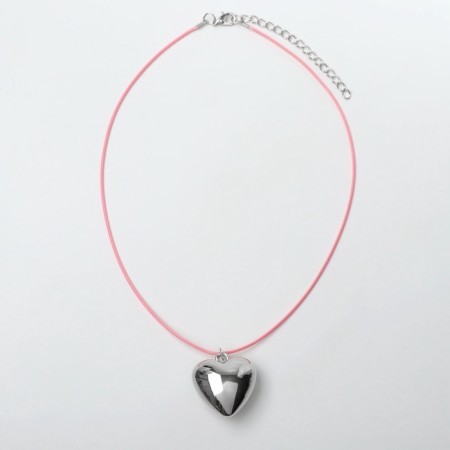 Pendant on the cord "Heart" voluminous, color silver with pink, 30+5 cm-1