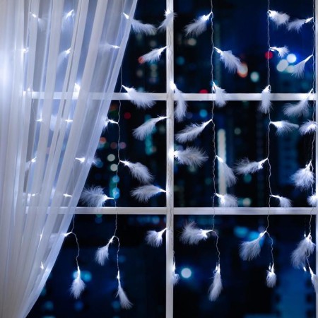 Garland "Curtain" 3 × 1.4 m with nozzles "feathers", IP20, transparent thread, 80 LED, white glow, 8 modes, 220 V