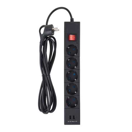 Network filter, 5 nests, 3m, s/h, curtains, PVS 3 IP0.75, 2USB, 2200W, 10A, Chern, 32593-2