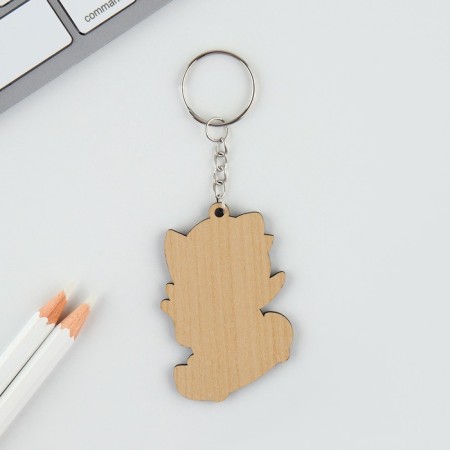 Key keychain "Wooden" cat on the skate ", 4.3 x 6 cm-3