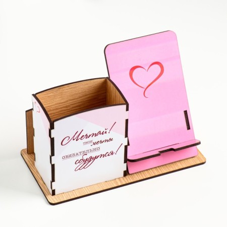 Wooden organizer "For loved ones" with a stand for a phone 17.5x13x9 cm mix-3