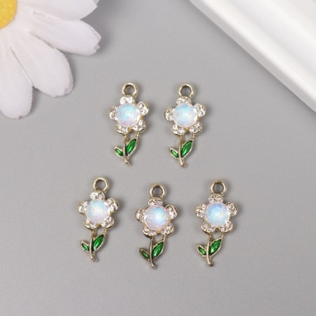 Decor for creativity metal, rhinestones "Flower" gold, white 2.1x1.1x0.6 cm-2