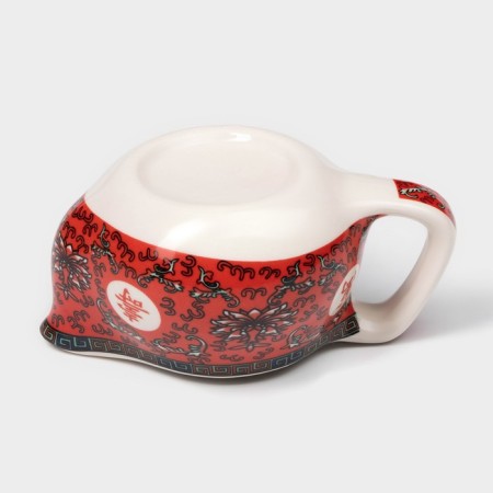 Keramic teapot with a metal sieve "Lotus", 200 ml, red color-2