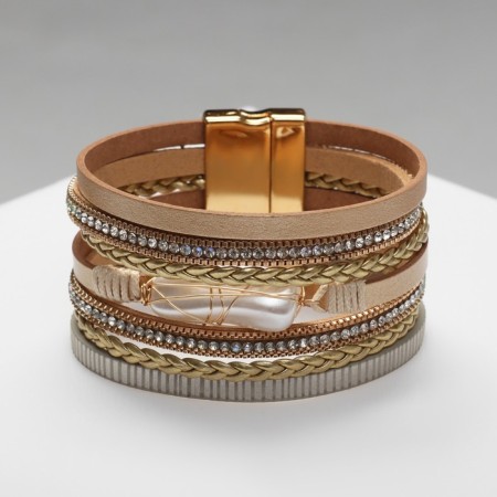 Assorted Bracelet "on Magnet" Gobi, white-beige color in gold, 19.5 cm-1