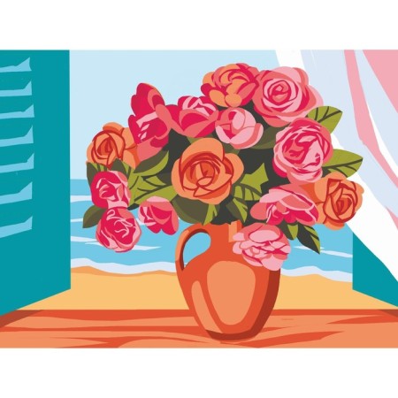 Diamond mosaic with a complete filling on the subframe "Piones on the window", 30 × 40 cm-4