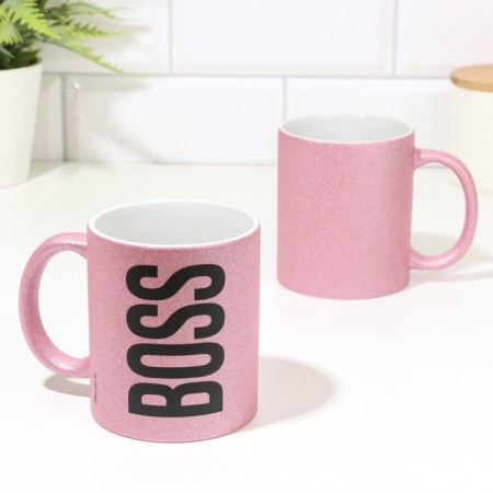 Ceramic tea mug "Boss" pink, 320 ml