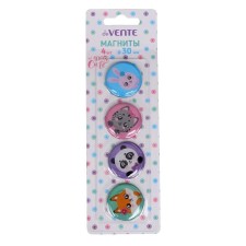 Magnets for boards with a design of 30 mm, 4 pieces, Devente 100% Cute, in a cardboard blister