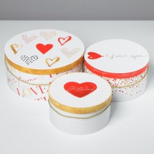 A set of round boxes 3 in 1 with a handle, gift packaging, “love”, 20 x 20 x 9.5 - 26 x 26 x 11.5 cm