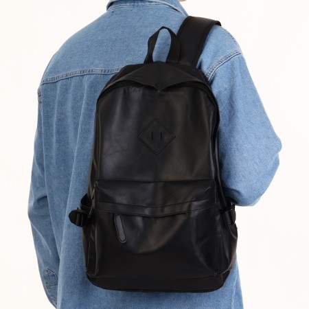 City backpack of artificial leather with lightning, 3 pockets, black color-1