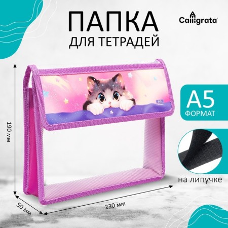 A5 notebook folder (230 x 190 x 50 mm), with Velcro valve, plastic/textiles, calligrata, "Kotik Korea"-4
