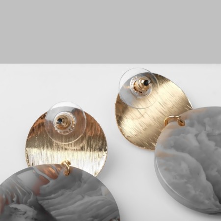 Acryl Earrings "Circle", gray color in gold-2