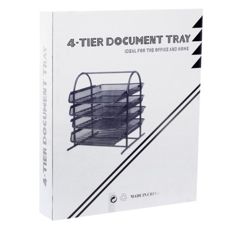 Horizontal tray for papers 4 compartments, mesh metal, gray color-3