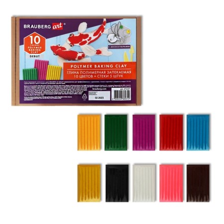 Plastic-polymer clay baked set, Brauberg, 10 colors x 20 g, with accessories-1