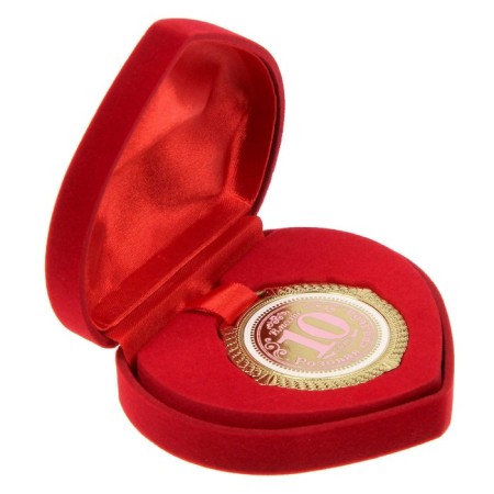 Medal in the velvet box "Pink Wedding. 10 years Together", Diam. 5 cm-4